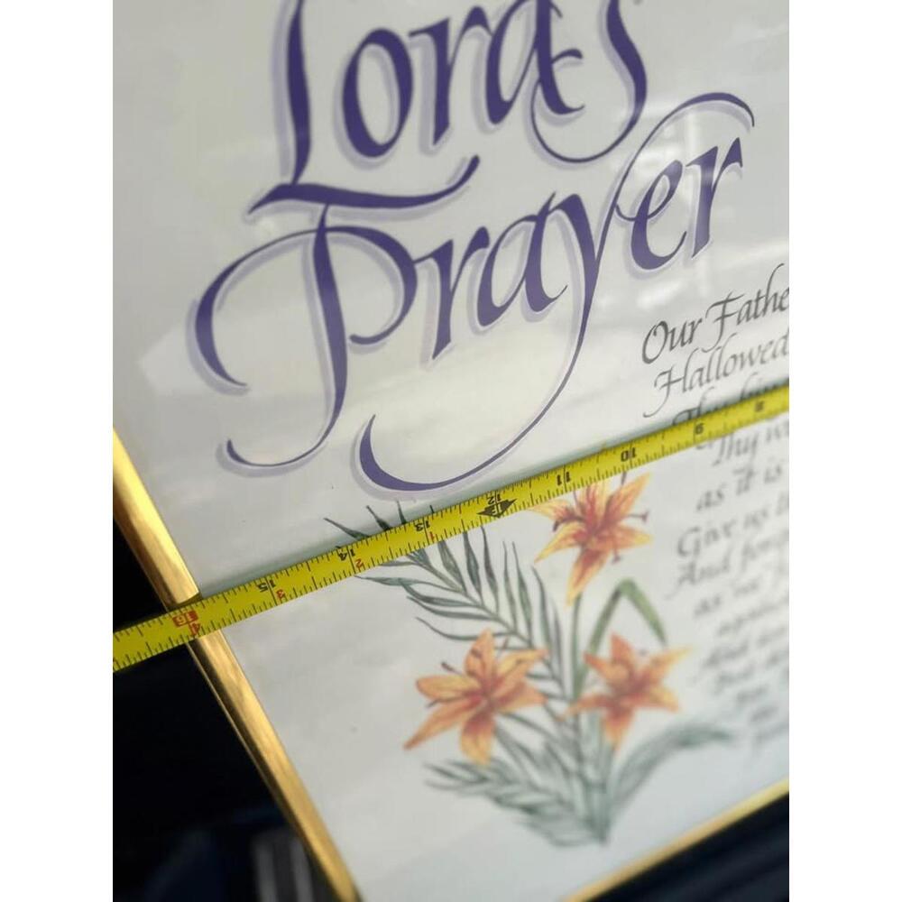 The Lord's Prayer Framed Print Gold Frame Lilies 20x16 inch - Picture 3 of 3